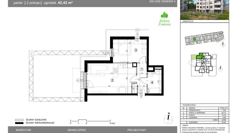 Rzut - Mieszkanie na sprzedaż 2 pokoje o powierzchni 44,68 m² - numer 2G.28.4 w Zielone Zamienie IX