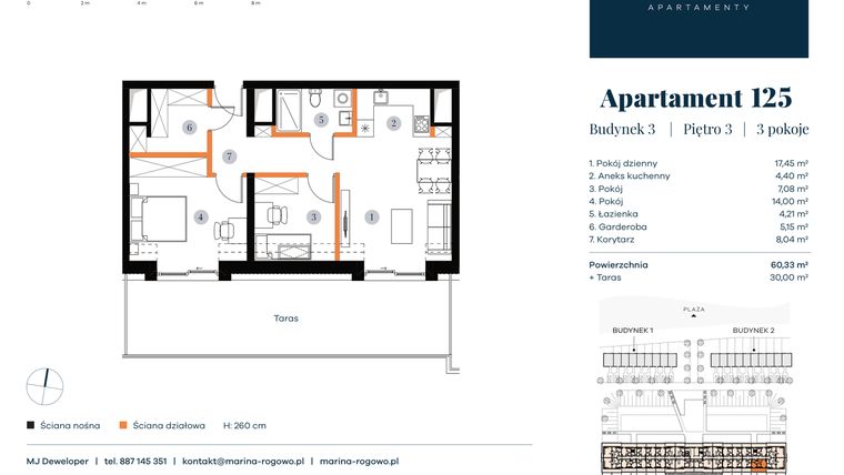 Rzut - Mieszkanie na sprzedaż 2 pokoje o powierzchni 60,33 m² - numer 125 w Apartamenty Marina Rogowo