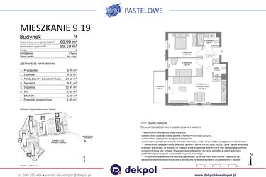 Rzut - Mieszkanie na sprzedaż 3 pokoje o powierzchni 59,1 m² - numer 9.19 w Osiedle Pastelowe etap IV