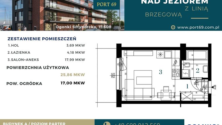 Rzut - Mieszkanie na sprzedaż 1 pokój o powierzchni 25,86 m² - numer A-06 w Port 69