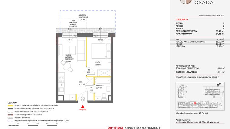 Rzut - Mieszkanie na sprzedaż 2 pokoje o powierzchni 35,16 m² - numer E.30 w Piastova Osada