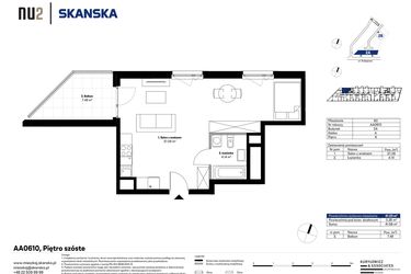 Rzut - Mieszkanie na sprzedaż 1 pokój o powierzchni 41,23 m² - numer AA0610 w NU2 Warszawa Wola