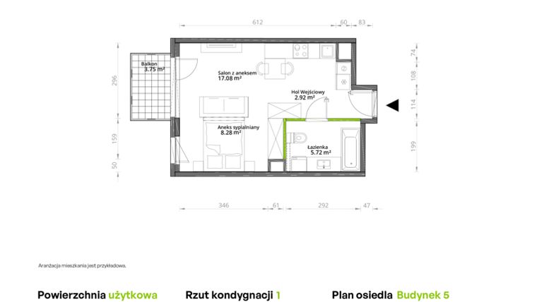 Rzut - Mieszkanie na sprzedaż 1 pokój o powierzchni 34,11 m² - numer 112/5 w Aleje Praskie