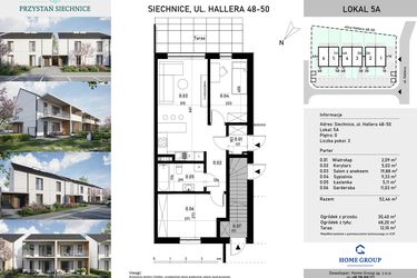 Rzut - Mieszkanie na sprzedaż 3 pokoje o powierzchni 52,46 m² - numer 5a w Przystań Siechnice