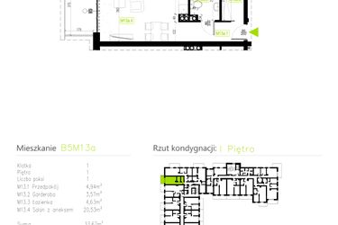 Rzut - Mieszkanie na sprzedaż 1 pokój o powierzchni 33,67 m² - numer B5M13a w Osiedle Natura Park etap II