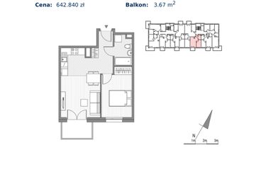 Rzut - Mieszkanie na sprzedaż 2 pokoje o powierzchni 38,96 m² - numer G.11 w Glogera bud. F i G