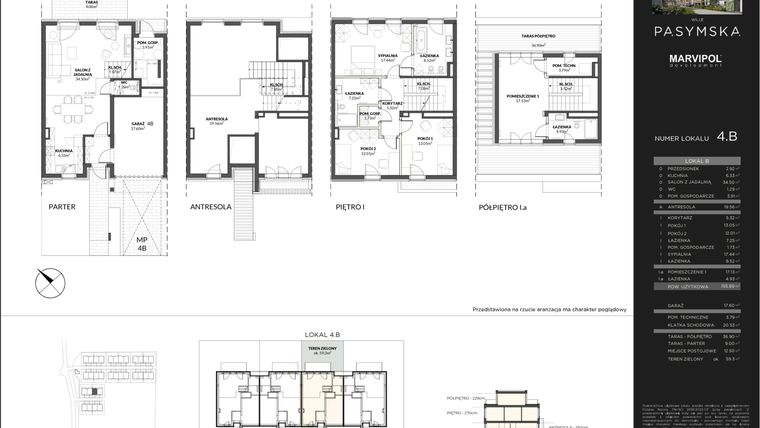 Rzut - Mieszkanie na sprzedaż 4 pokoje o powierzchni 155,89 m² - numer 4B w Wille Pasymska