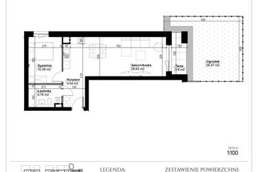 Rzut - Mieszkanie na sprzedaż 2 pokoje o powierzchni 46,54 m² - numer D.27 w Narcyzowe Wzgórza II