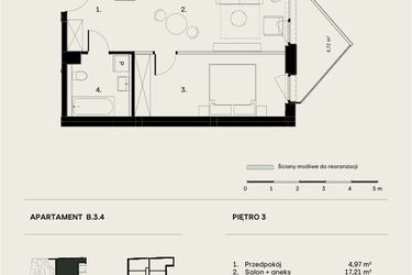 Rzut - Mieszkanie na sprzedaż 2 pokoje o powierzchni 42,22 m² - numer B/3/4 w Ogrodowa 12