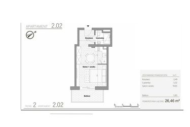 Rzut - Mieszkanie na sprzedaż 1 pokój o powierzchni 26,46 m² - numer 3.2 w Villa Książąt Pomorskich