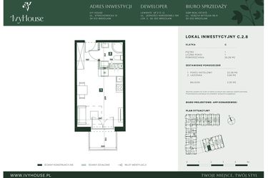 Rzut - Mieszkanie na sprzedaż 1 pokój o powierzchni 26,28 m² - numer C.2.8 w IVY HOUSE - Apartamenty inwestycyjne