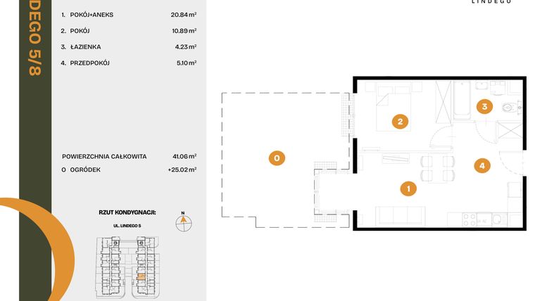 Rzut - Mieszkanie na sprzedaż 2 pokoje o powierzchni 41,06 m² - numer 8 w CLOU LINDEGO