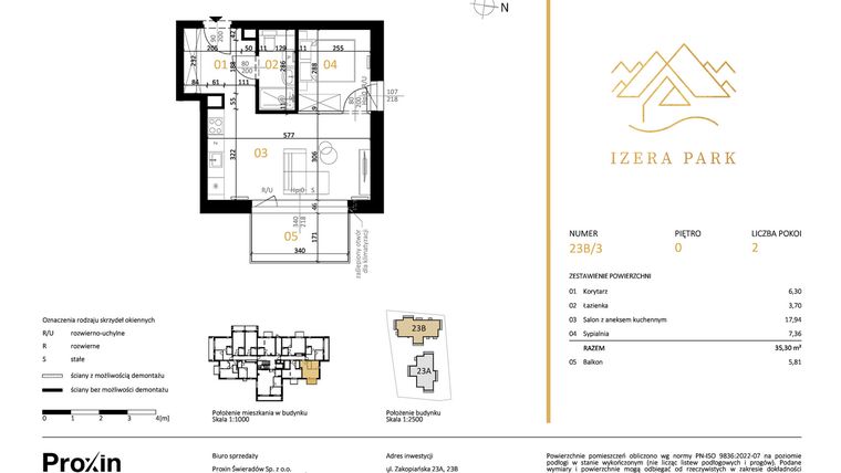 Rzut - Mieszkanie na sprzedaż 2 pokoje o powierzchni 35,3 m² - numer 23B/3 w Izera Park