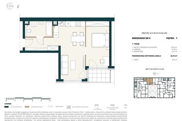 Rzut - Mieszkanie na sprzedaż 1 pokój o powierzchni 44,14 m² - numer 1. M4. w Przy Placu Wolności