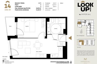 Rzut - Mieszkanie na sprzedaż 2 pokoje o powierzchni 40,29 m² - numer A14 w Look Up House