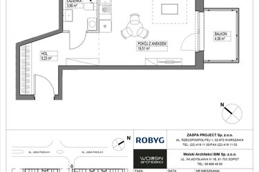 Rzut - Mieszkanie na sprzedaż 1 pokój o powierzchni 31,42 m² - numer A2M16 w Pas Startowy bud. A i B