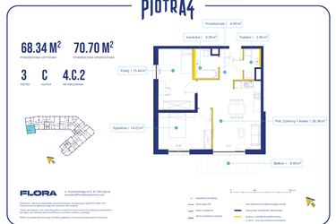 Rzut - Mieszkanie na sprzedaż 3 pokoje o powierzchni 68,34 m² - numer 4C2 w Piotra 4