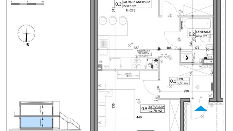 Rzut - Mieszkanie na sprzedaż 3 pokoje o powierzchni 57,39 m² - numer 67A w Osiedle Młodych etap X