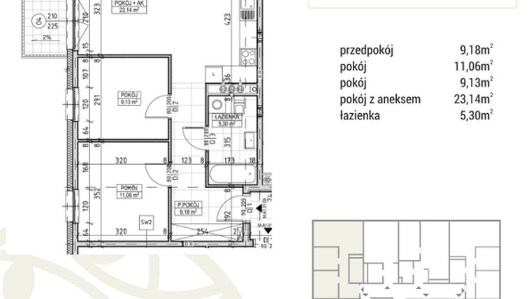 Rzut - Mieszkanie na sprzedaż 3 pokoje o powierzchni 57,81 m² - numer A1.01.09 w Zakątek Flora