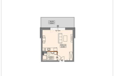 Rzut - Mieszkanie na sprzedaż 1 pokój o powierzchni 28,73 m² - numer B2.0.1.1a w Stegna Park II