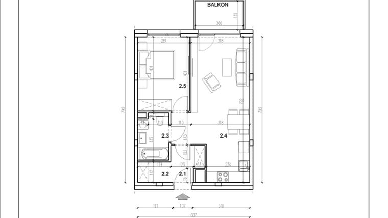 Rzut - Mieszkanie na sprzedaż 2 pokoje o powierzchni 45,64 m² - numer 23 w Łużycka 71