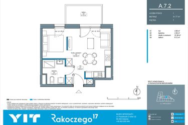 Rzut - Mieszkanie na sprzedaż 1 pokój o powierzchni 31,77 m² - numer A.7.2 w Rakoczego 17
