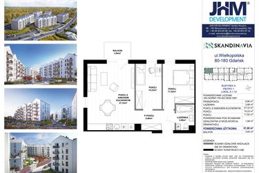 Rzut - Mieszkanie na sprzedaż 3 pokoje o powierzchni 61,6 m² - numer A.1.19 w Skandinavia