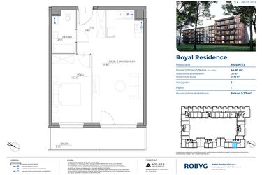 Rzut - Mieszkanie na sprzedaż 2 pokoje o powierzchni 46,49 m² - numer RR/5/H/1/3 w Royal Residence 5