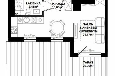 Rzut - Mieszkanie na sprzedaż 1 pokój o powierzchni 29,6 m² - numer C.403 w Apartamenty Bałtyk