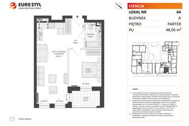 Rzut - Mieszkanie na sprzedaż 2 pokoje o powierzchni 48,06 m² - numer A.64 w Esencja