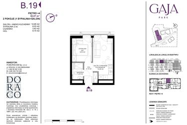 Rzut - Mieszkanie na sprzedaż 2 pokoje o powierzchni 30,07 m² - numer B.19 w Gaja Park