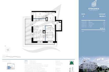 Rzut - Mieszkanie na sprzedaż 2 pokoje o powierzchni 48,69 m² - numer B2.K4.1 w Stocznia Residence