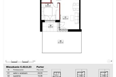 Rzut - Mieszkanie na sprzedaż 2 pokoje o powierzchni 43,98 m² - numer C02.0.23 w Skwer Witosa