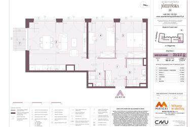 Rzut - Mieszkanie na sprzedaż 3 pokoje o powierzchni 66,81 m² - numer B.01.02 w Apartamenty Józefińska