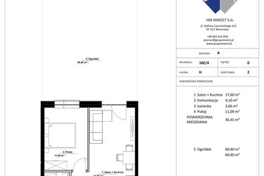 Rzut - Mieszkanie na sprzedaż 2 pokoje o powierzchni 36,45 m² - numer 10C/4 w Jasielska 8C etap II