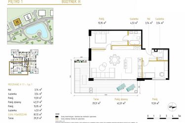 Rzut - Mieszkanie na sprzedaż 3 pokoje o powierzchni 81,72 m² - numer 1.1/H w Panorama Park