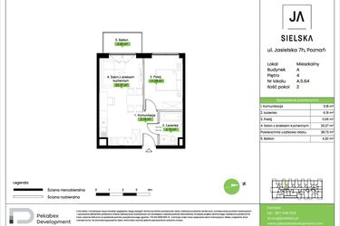 Rzut - Mieszkanie na sprzedaż 2 pokoje o powierzchni 38,73 m² - numer A.5.64 w JA_SIELSKA V