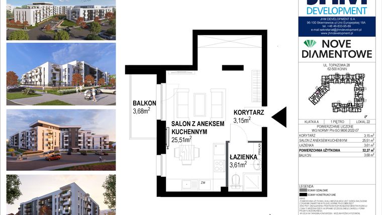 Rzut - Mieszkanie na sprzedaż 1 pokój o powierzchni 32,27 m² - numer 22 w Nove Diamentowe