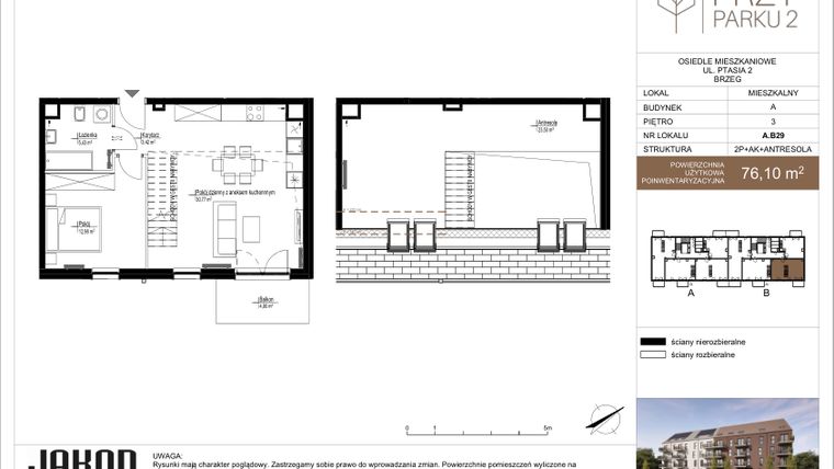 Rzut - Mieszkanie na sprzedaż 2 pokoje o powierzchni 76,1 m² - numer A.B29 w Przy Parku 2