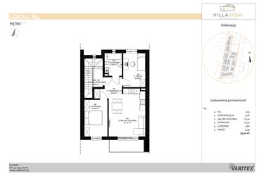Rzut - Mieszkanie na sprzedaż 3 pokoje o powierzchni 53,92 m² - numer N4 w Villa Stoki (mieszkania)
