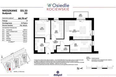 Rzut - Mieszkanie na sprzedaż 4 pokoje o powierzchni 64,79 m² - numer D3.33 w Osiedle Kociewskie etap IV