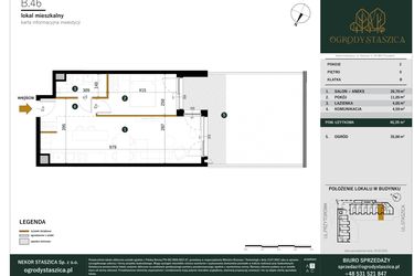 Rzut - Mieszkanie na sprzedaż 2 pokoje o powierzchni 46,39 m² - numer B.46 w Ogrody Staszica