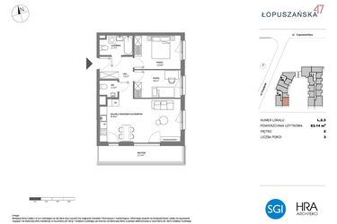 Rzut - Mieszkanie na sprzedaż 3 pokoje o powierzchni 63,14 m² - numer L.2.3 w Łopuszańska 47 - etap 4