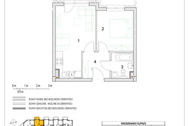 Rzut - Mieszkanie na sprzedaż 2 pokoje o powierzchni 35,86 m² - numer F1/P4/5 w Osiedle Jodłowa bud. F