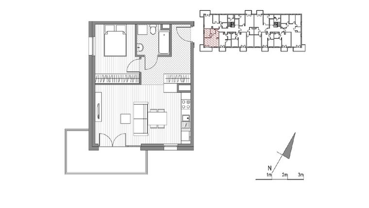 Rzut - Mieszkanie na sprzedaż 2 pokoje o powierzchni 42,79 m² - numer F.38 w Glogera bud. F i G