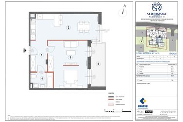 Rzut - Mieszkanie na sprzedaż 1 pokój o powierzchni 56,87 m² - numer M5 w Słonimska Residence II