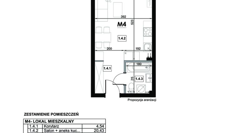 Rzut - Mieszkanie na sprzedaż 1 pokój o powierzchni 28,8 m² - numer M4 w Miejska Premium II