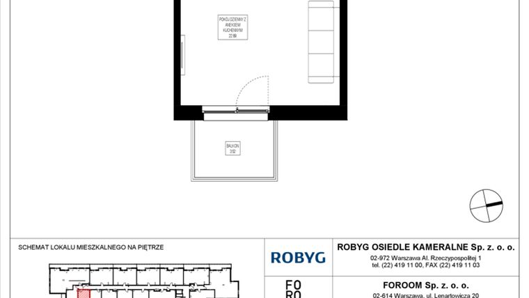 Rzut - Mieszkanie na sprzedaż 1 pokój o powierzchni 27,18 m² - numer OK6/A/2/6 w Osiedle Kameralne VI