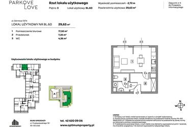 Rzut - Mieszkanie na sprzedaż 1 pokój o powierzchni 29,63 m² - numer BL.60 w Parkove Love - apartamenty inwestycyjne