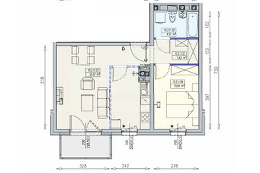 Rzut - Mieszkanie na sprzedaż 2 pokoje o powierzchni 48,95 m² - numer K2 10/2/11/2k w Południk 17 - budynek K2